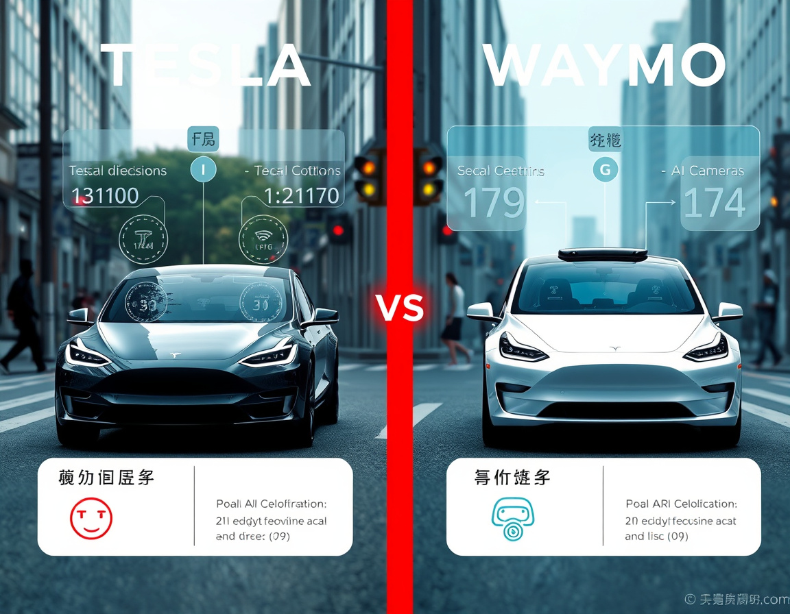 自动驾驶对比示意图：特斯拉与Waymo