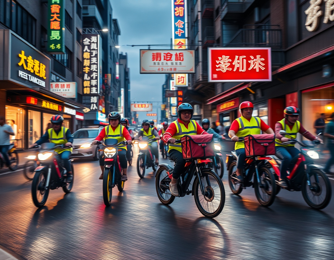 骑手忙碌的街头