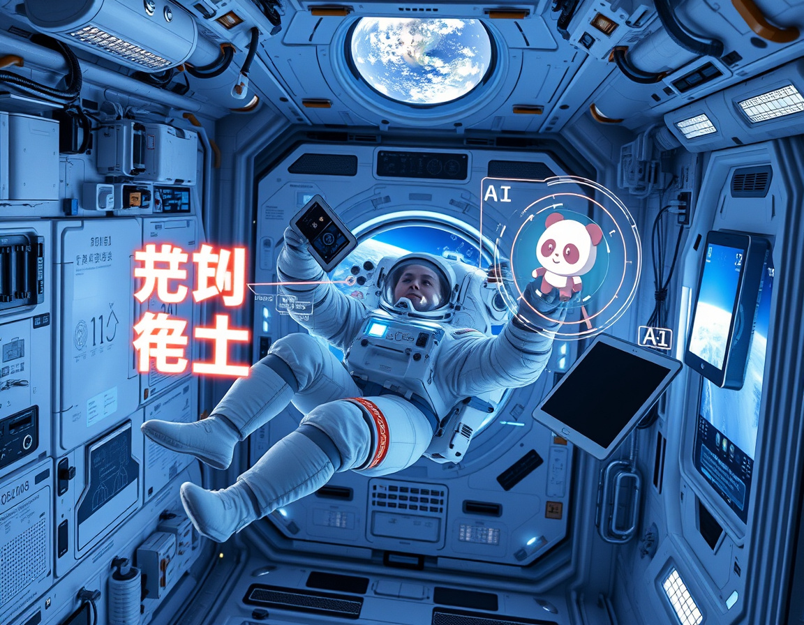 航天员在空间站内与悟空AI互动