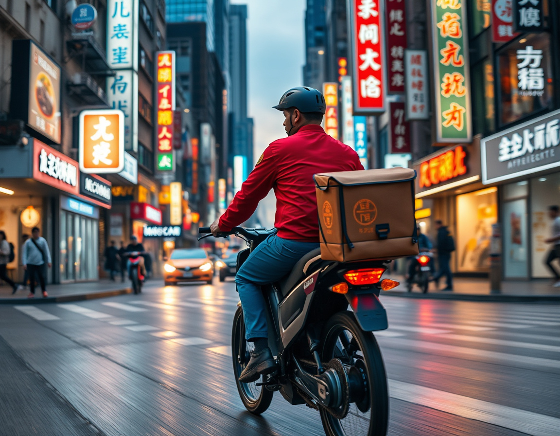 骑手派送外卖中