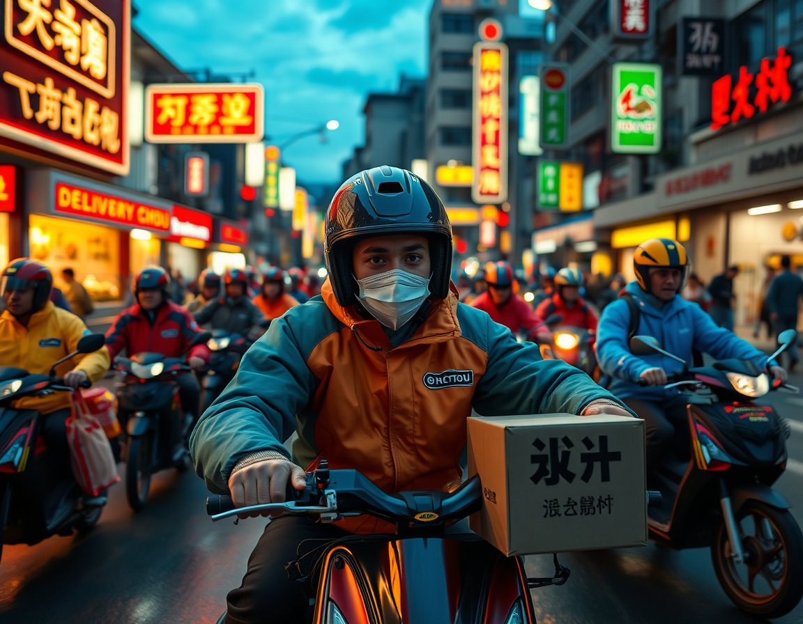 外卖骑手争先恐后配送