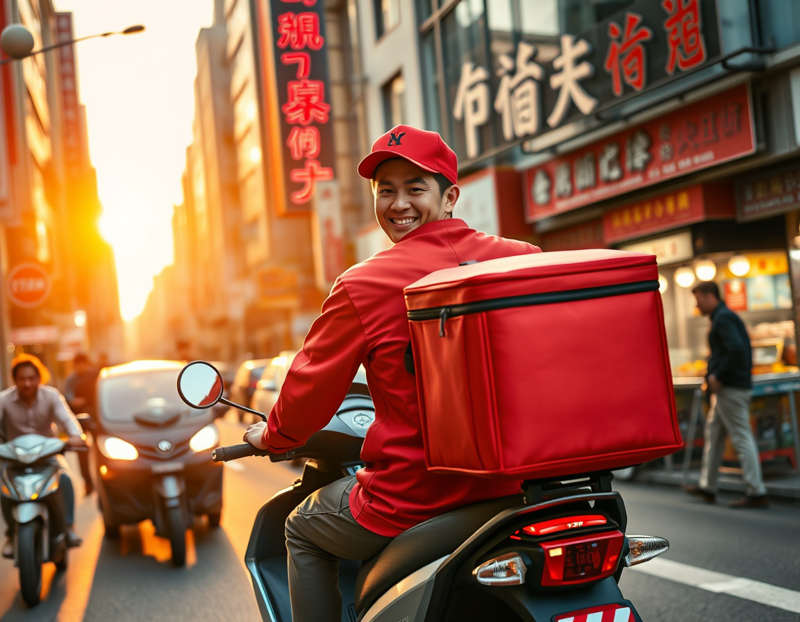 笑容满面的外卖骑手