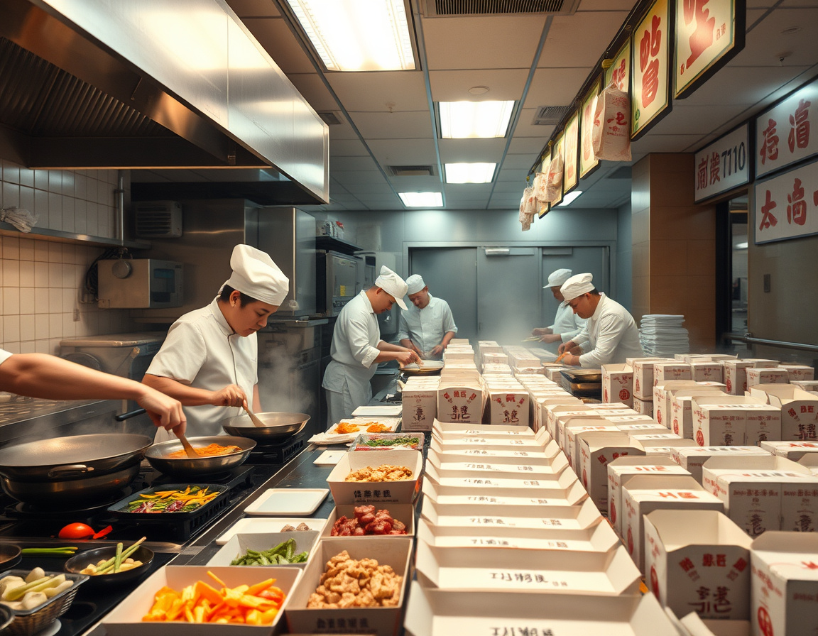 外卖商户准备餐点的忙碌情景