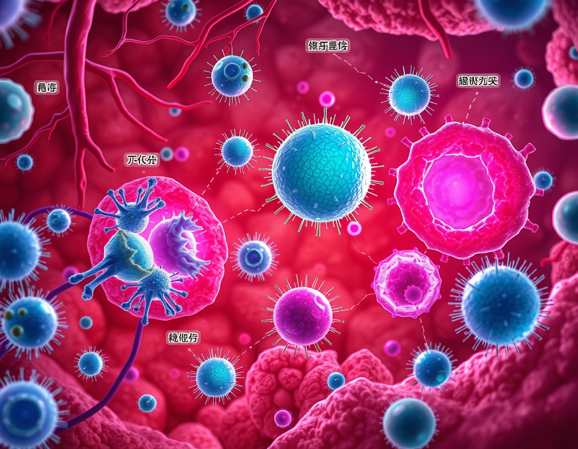 免疫细胞与肿瘤互动示意图